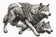 sheepdog protecting against wolf surrounded tattoo design idea