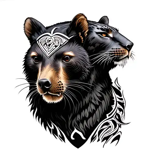 totem pole rat king brown bear and panther tattoo design idea