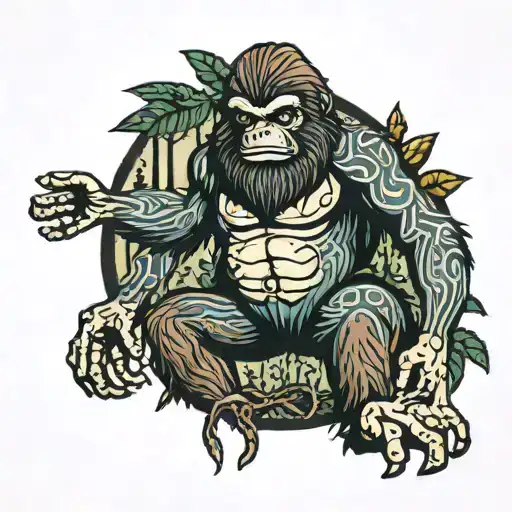 Sasquatch marionette by  alien in tropical forest tattoo design idea