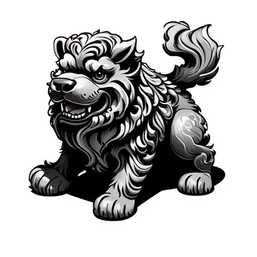 foo dog sitting tattoo design idea