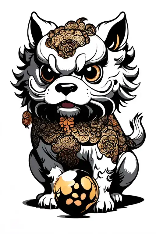 foo dog with ball under paw print made tattoo design idea