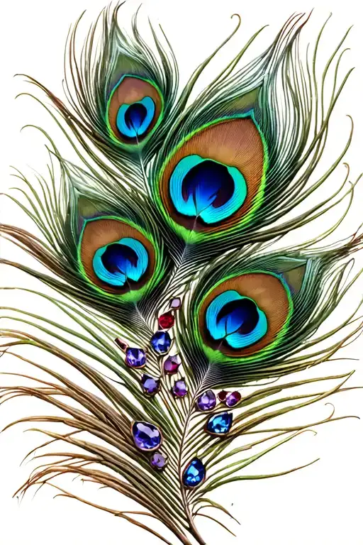 opal, sapphire, garnet,  tanzanite peacock feathers tattoo design idea