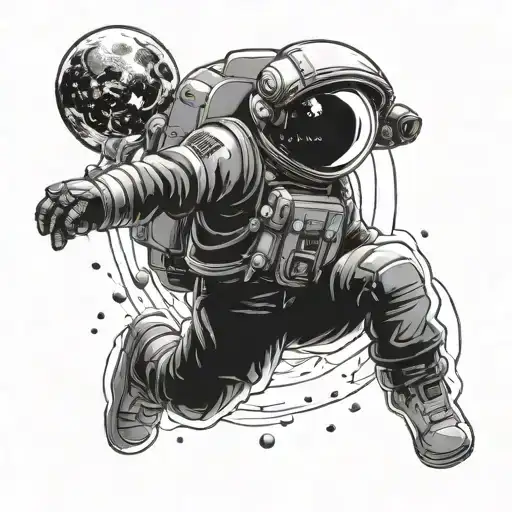 astronaut floating in space around planets tattoo design idea