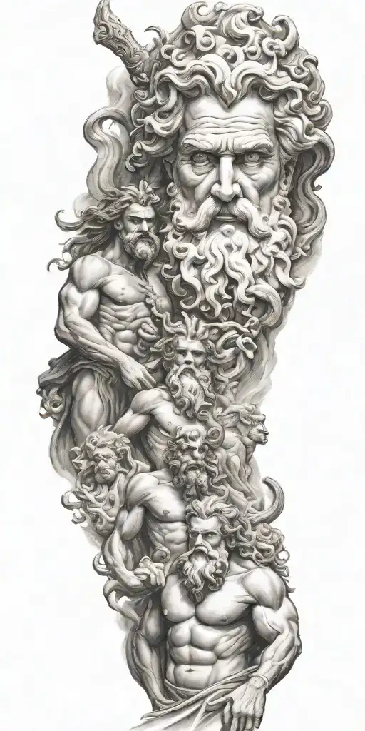 zeus, poseidon, and hades greek god tattoo design idea