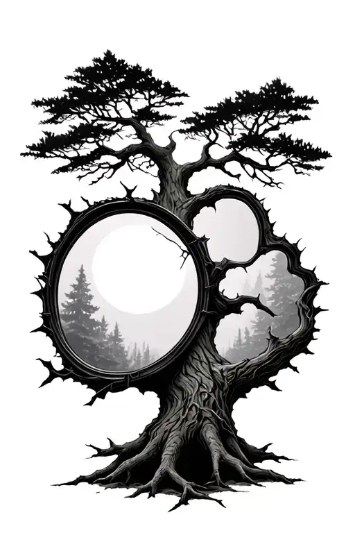 tree And broken miror tattoo design idea