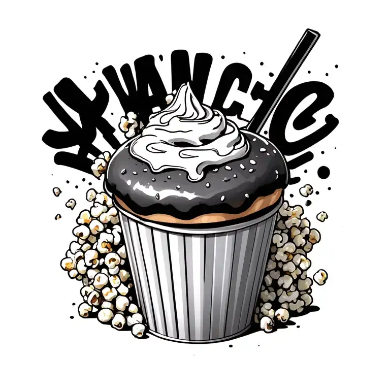 "MAC 4" milkshake, donut with popcorn bucket overflowing tattoo design idea
