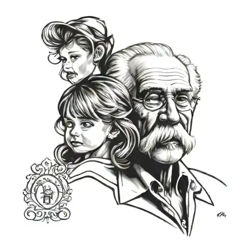 tattoo silhouette of grandfather with mustache and granddaughter tattoo design idea