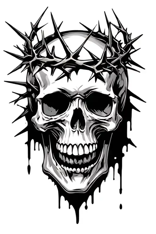 skull with crown of thorns from side view tattoo design idea