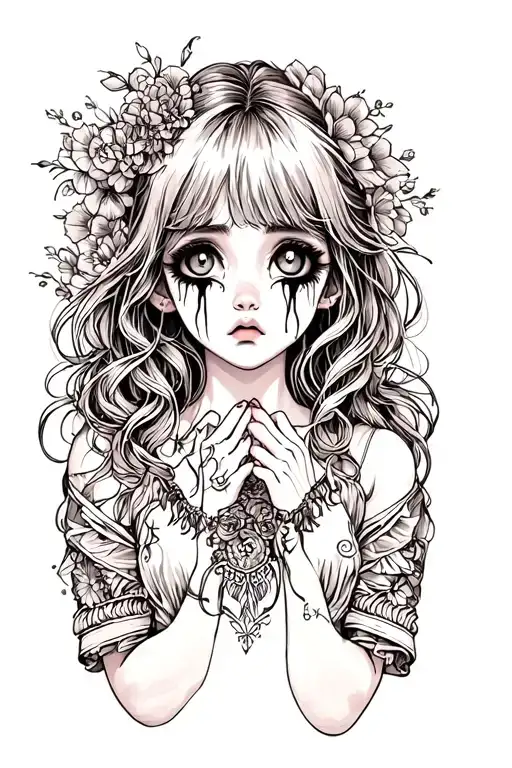 sad eyes crying anime girl tattoo design idea
