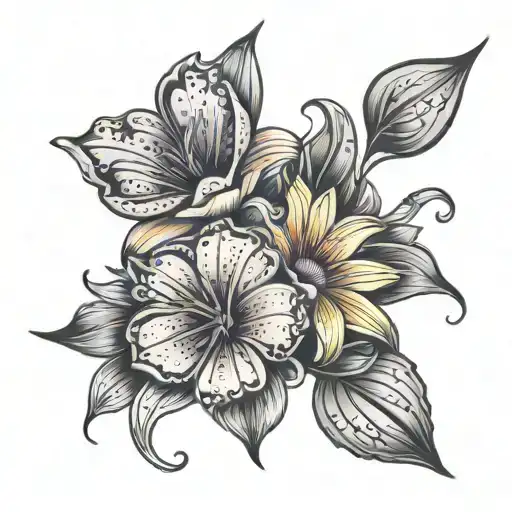 yellow rose orange gerber daisy purple tiger lily tattoo design idea