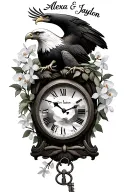 "Alexa & Jaydon" incorporate a bald eagle, orchid vine wrappedclock or hourglass with a lock and key to resemble protection of my kids tattoo design idea