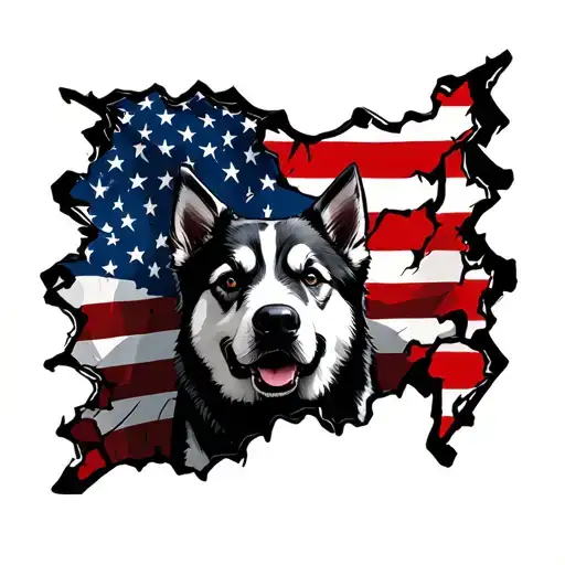 Thw word Doge with american flag ripped skin opening tattoo design idea