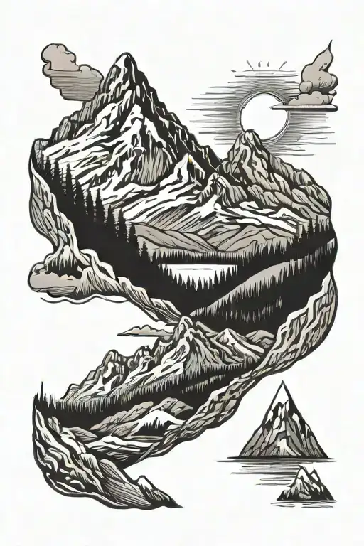 1. Upper arm (shoulder to biceps): Mountains and Sun Mountains in the background: Keep the mountains minimal tattoo design idea