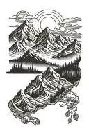 1. Upper arm (shoulder to biceps): Mountains and Sun Mountains in the background: Keep the mountains minimal tattoo design idea