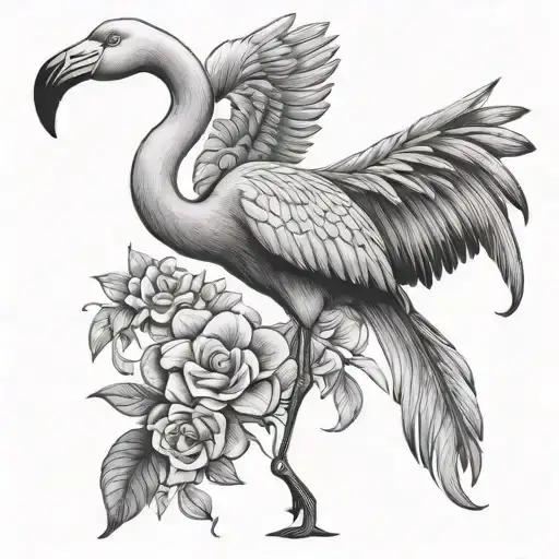 pencil flamingo spelling out the names;  Lola Collins emery reed  tattoo design idea