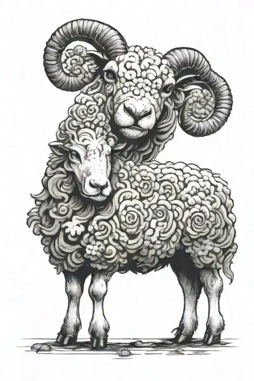 black sheep infront of Chinese farmer tattoo design idea