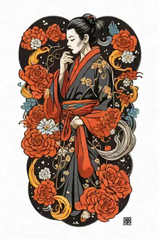 heaven opening her coat to reveal hidden galaxies tattoo design idea