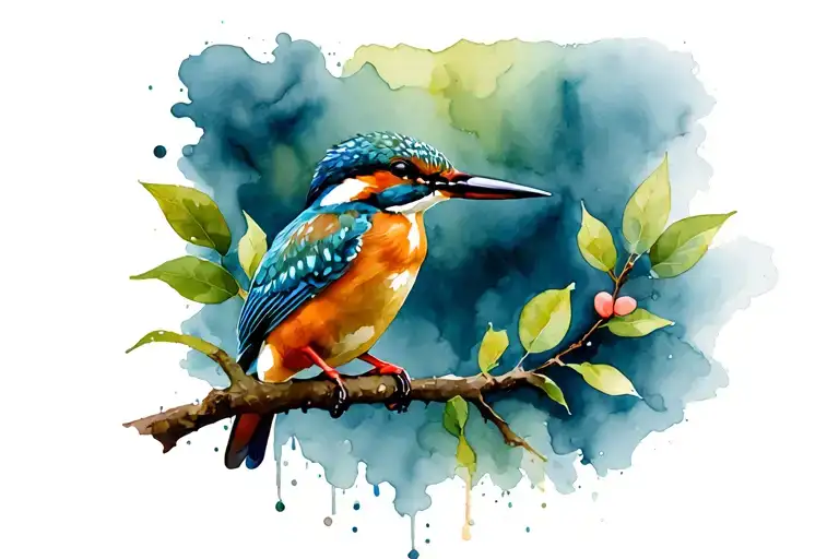 kingfisher on branch tattoo design idea