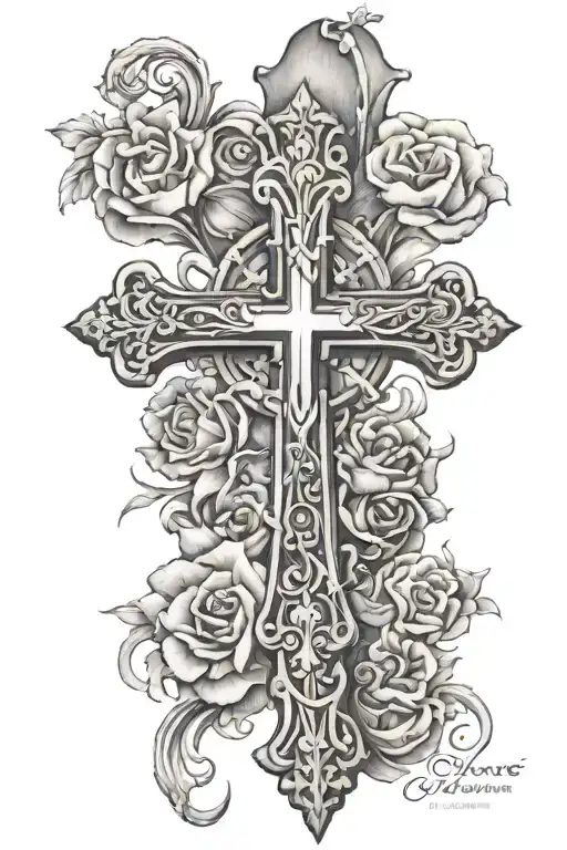 cross with name date that was born and date that he died tattoo design idea