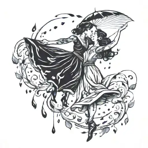dance between the raindrops falling tattoo design idea
