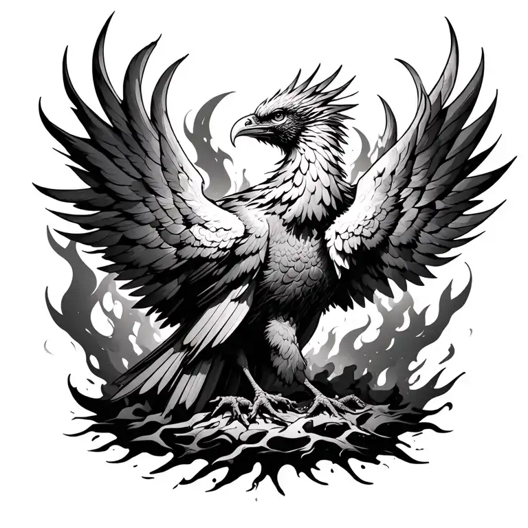 a phoenix rising from the ashes tattoo design idea