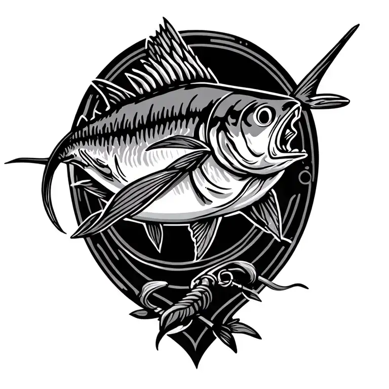 Fishing, tuna, harpoon, nautical tattoo design idea