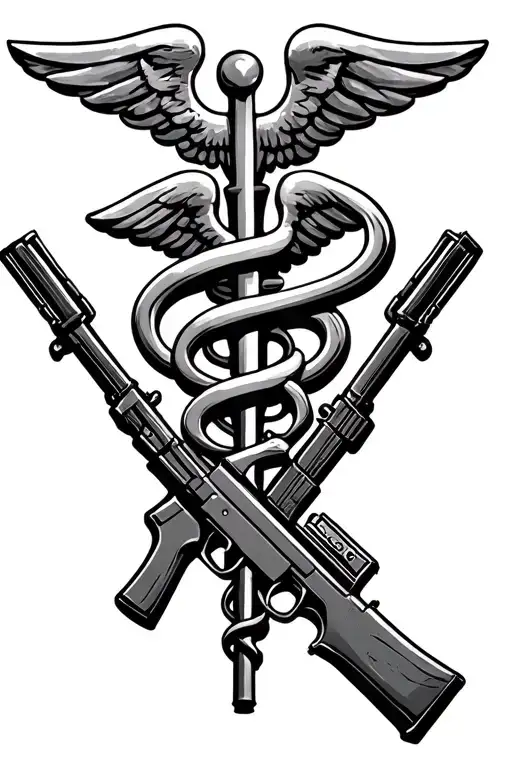 infantry rifles and caduceus symbol combined tattoo design idea