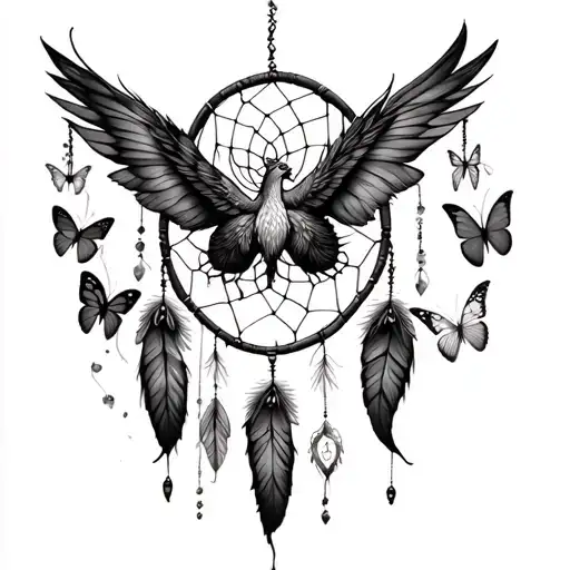 dream catcher phoenix fairies butterflies tattoo design idea
