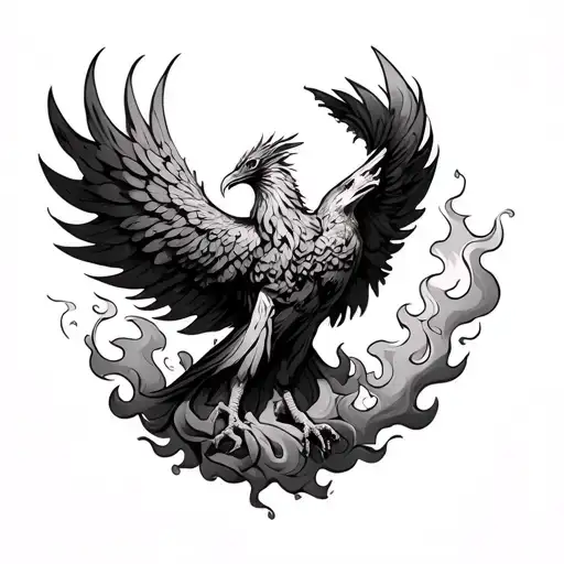 phoenix rising through smoke and flames tattoo design idea