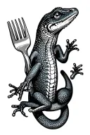 lizard, nut, milk, cane, fork, tattoo design idea