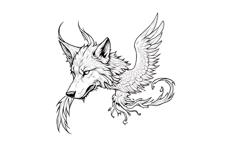 wolf and phoenix rising from the ashes tattoo design idea