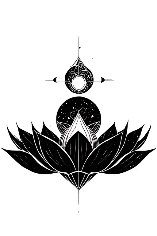 lotus opening planets universe geometric tattoo design idea