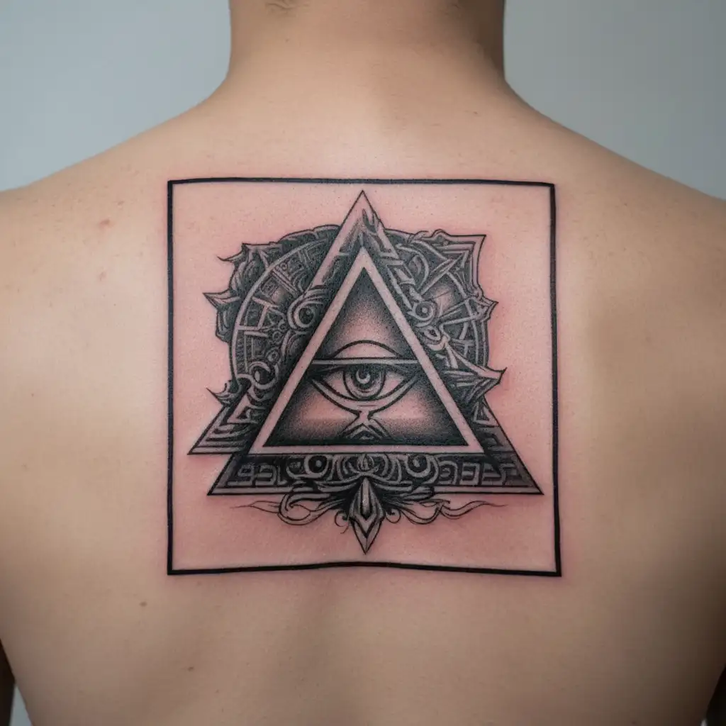 illuminati pyramid logo integrated tattoo design idea