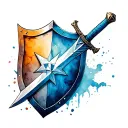 stars fallen war sword shield tattoo design idea