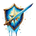 stars fallen war sword shield tattoo design idea
