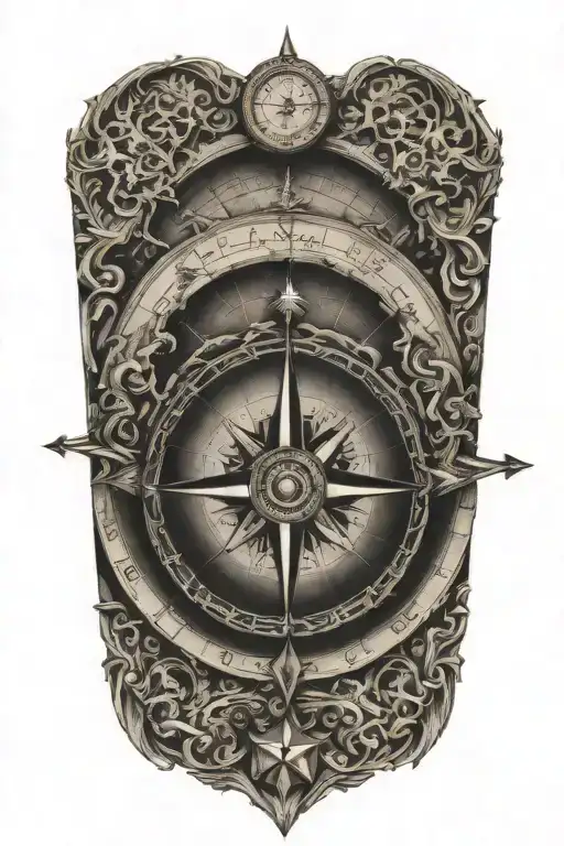 compass map inside tattoo design idea