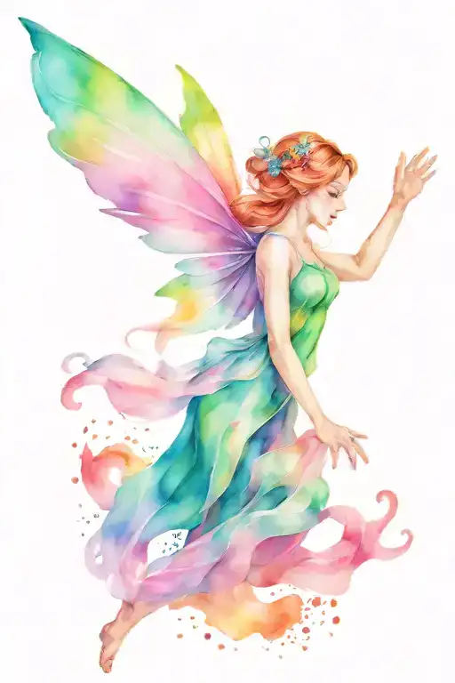 rainbow fairy flying tattoo design idea