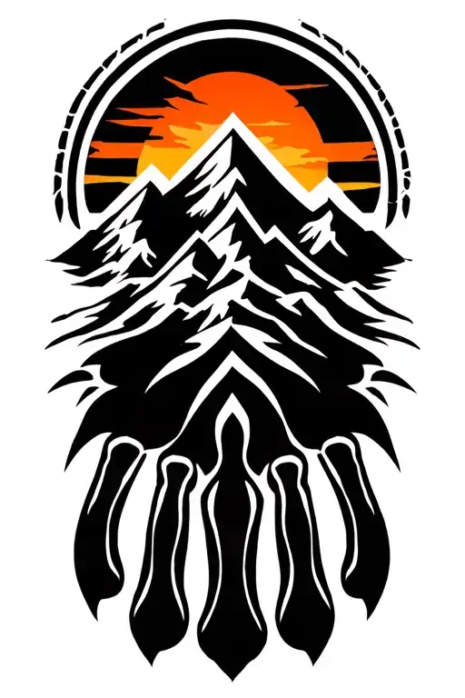 father symbol with mountains and bear claw tattoo design idea