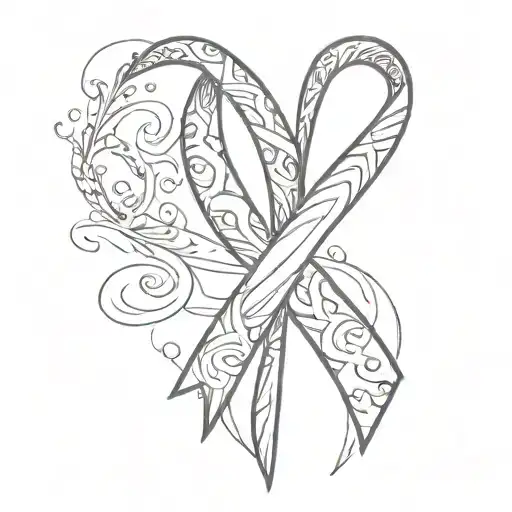 A sketch tattoo of a bipolar 1 awareness ribbon intertwined with a calming water element, representing strength and resilience tattoo design idea
