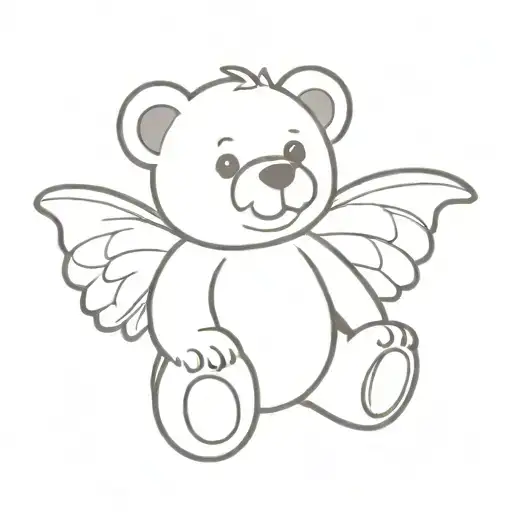 a teddy bear with cute wings sitting looking up tattoo design idea