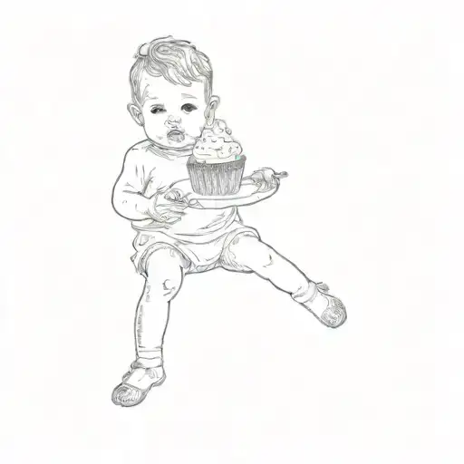 a baby sitting on a blanket with a cupcake tattoo design idea