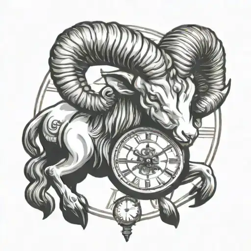 ram in a clock tattoo design idea