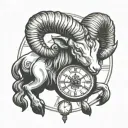 ram in a clock tattoo design idea