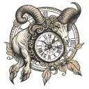 ram in a clock tattoo design idea