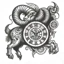 ram in a clock tattoo design idea