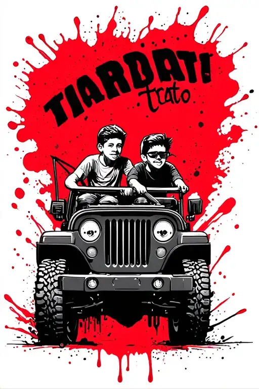 boy and dad in a jeep driving tattoo design idea