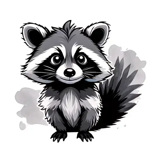Cartoon racoon with watercolour background tattoo design idea