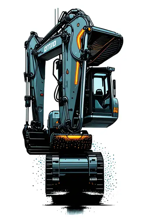 A futuristic interpretation of an excavator, with glowing neon accents and a sleek, modern design that combines elements of technology and construction tattoo design idea