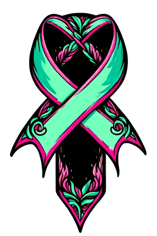 ribbon honoring lymphoma, breast cancer, and colon cancer tattoo design idea