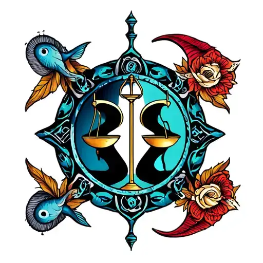 cancer, libra, pisces sign mixed tattoo design idea